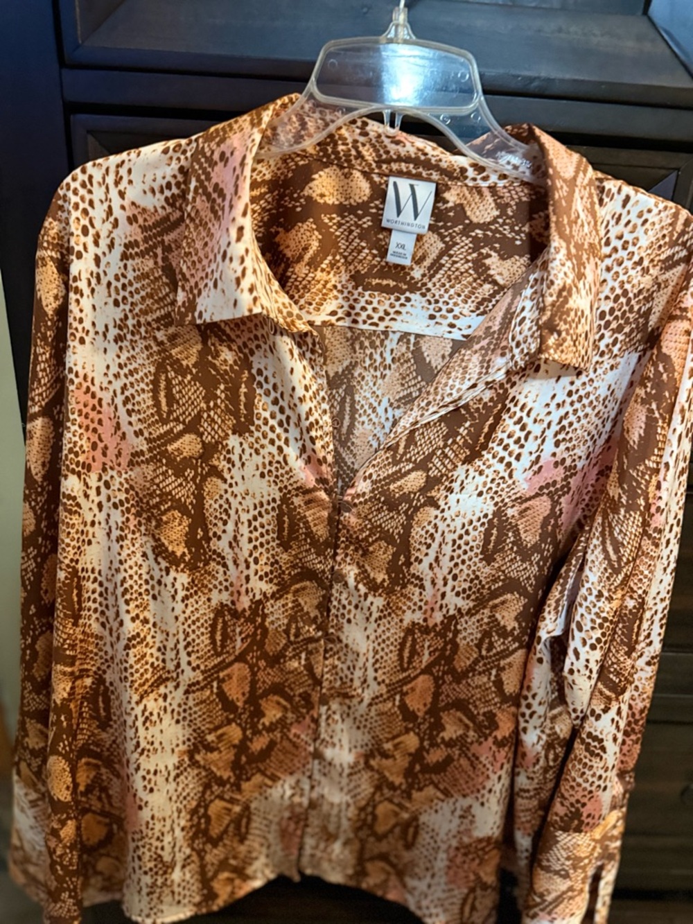 Worthington Brown and Cream Snake-Print Blouse